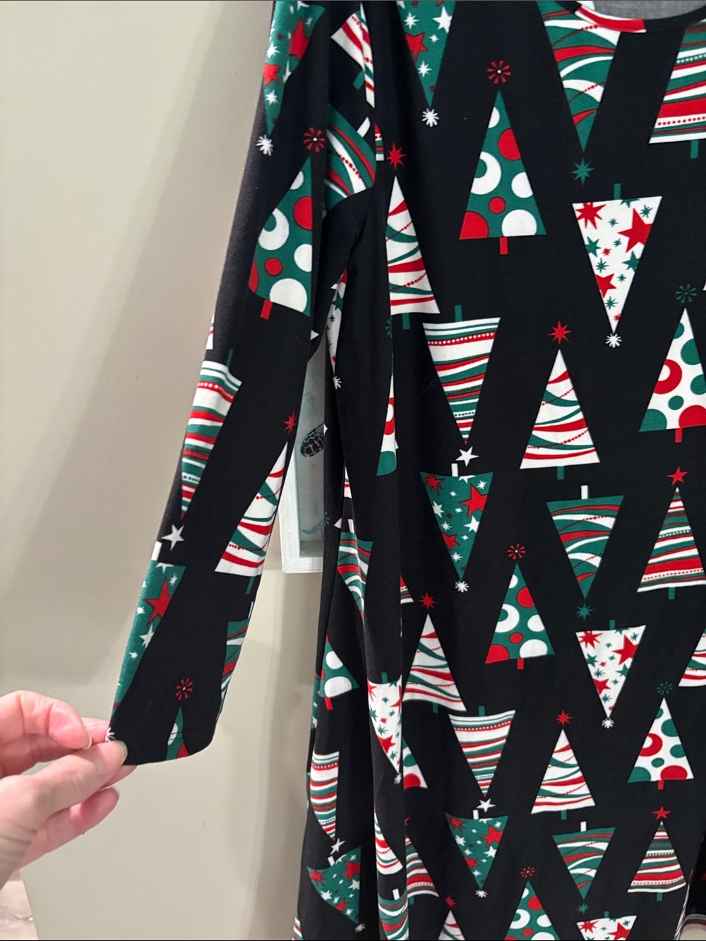 North Pole Women’s Black Christmas Tree Print Swing Dress - Picture 4 of 5